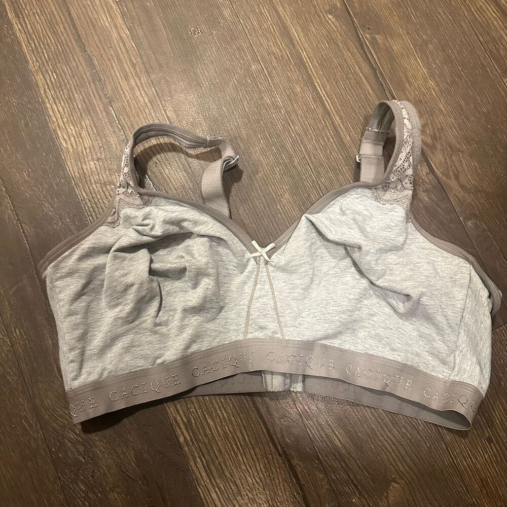 Cacique two tone gray jersey knit cotton no wire 44DD bra